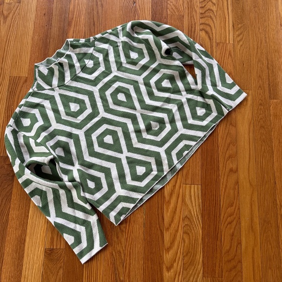 Maeve Green and Cream Geometric Sweater - Picture 3 of 4